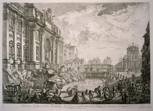 Piranesi, Giovanni Battista, 1720-1778 :Veduta della vasta Fontana di Trevi anticamente detta l'Acqua Vergine. Architettura de Nicola Salvi. Piranesi del. [et] scolp. [Between 1745 and 1778]