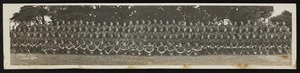 Panoramic group portrait of World War soldiers of C Company, Canterbury Battalion - Photograph taken by Richard John Thomson