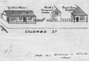 Artist unknown :Buildings in Colombo Street. [1949]