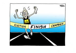 A single voter running towards the election campaign finish line