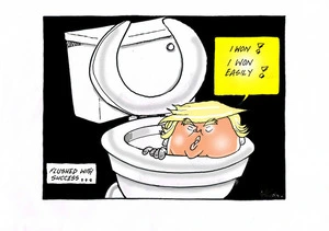 "Flushed with success" Donald Trump in a toilet
