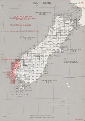Index to NZMS 261 cadastral series 1:50 000. South Island.