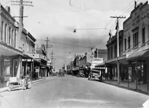 Looking down Jackson Street, Petone, with businesses down both sides of the street