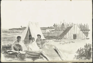 [Park, Robert] 1812-1870 :[Maori family outside a tent, Wanganui district, 1847?]