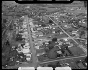 The small town of Otorohanga with railway yards and Maniapoto Street with CBD in foreground, South Hamilton District, Waikato Region