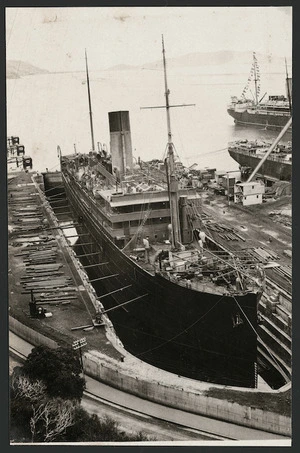 SS Tahiti in Otago Dock (dry dock), Port Chalmers, New Zealand