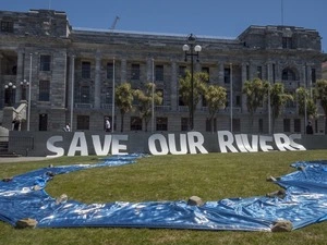 Save Our Rivers protest installation, Parliament, Pipitea, Wellington
