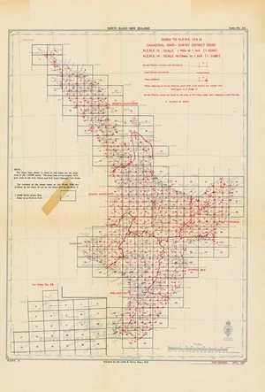 Index to N.Z.M.S. 13 & 14 cadastral maps-survey district series. North Island New Zealand / drawn by W.G. Harding.