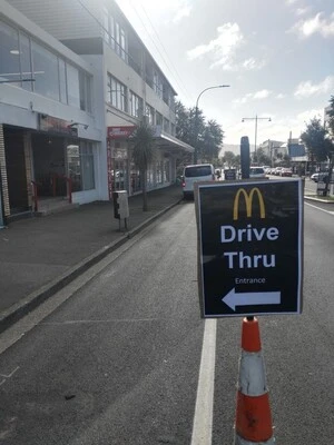 Digital photograph of McDonald's restaurant drive-thru, Newtown
