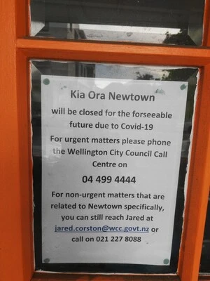 Digital photograph of COVID-19 signage at Kia Ora Newtown community centre