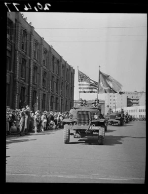 United States Marine Corps in parade along Bunny Street, Wellington