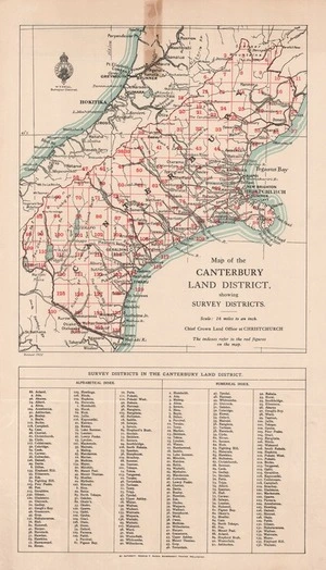 Map of the Canterbury Land District showing survey districts