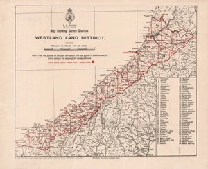 Map showing survey districts in Westland Land District.
