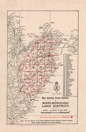 Map showing survey districts in Marlborough Land District.