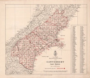 Map showing survey districts in the Canterbury Land District.