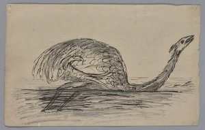 [Mantell, Walter Baldock Durrant] 1820-1895 :Moa in a swamp. [1875-1900]