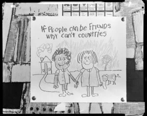 "If people can be friends why can't countries" poster