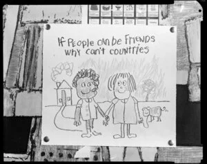 "If people can be friends why can't countries" poster