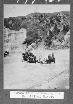 Patea mail coach crossing the Rangitikei River