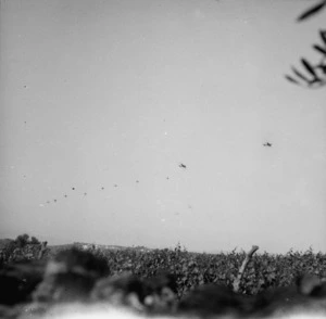 German parachutists attacking near Galatos, Crete, during World War II