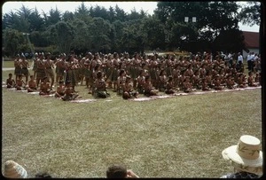 Māori kapa haka members performing during Queen Elizabeth II's visit to Waitangi