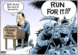 "Well, it's not the end of the world..." "Run for it!!!" 'Treasury fiscal forecast'. 14 November, 2008.