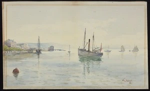 Palmer, W L, fl 1890s :[Wellington harbour and old Thorndon Baths. 18]96