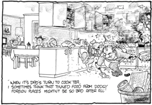 "When it's Dad's turn to cook tea, I sometimes think that tinned food from dodgy foreign places mightn't be so bad after all." 23 August, 2007