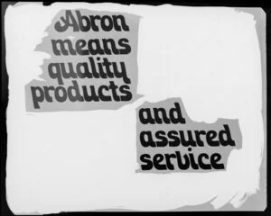 Advertising slogan for Abron "Abron means quality products and assured service"