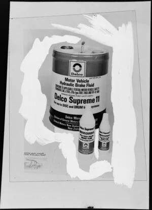 Drum and two bottles of Delco Supreme 11 brake fluid