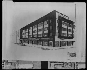 Architectural drawing of Parnell Place and the Nova Building by Peter Beaven and Associates