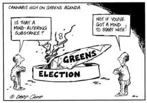 Crimp, Daryl, 1958- :Cannabis high on Greens agenda. GREENS. ELECTION. 'Is it a mind-altering substance?' 'Not if you've got a mind to start with!' 19 June 2002.