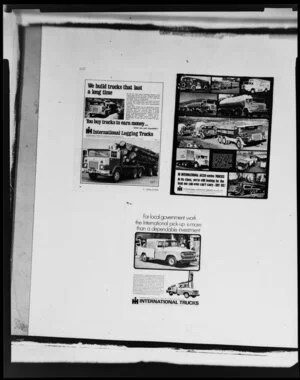 Lineouts of various car brochures and advertisements