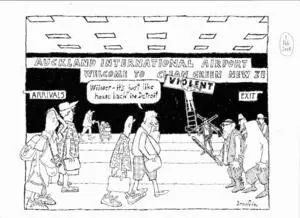 Auckland International Airport. Welcome to clean green (violent) New Zealand. "Wilmer, it's just like home back in Detroit." 1 February, 2008