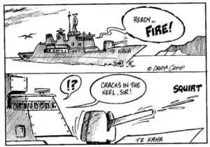 Crimp, Daryl 1958- :TE KAHA. 'Ready... FIRE!' '!?' 'Cracks in the keel, sir!' SQUIRT. Approximate publishing date 22 April 2002.