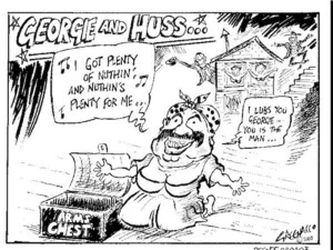 Greenall, Frank, 1948- :I got plenty of nuthin', and nuthin's plenty for me...' Drawn for the Weekday News, [ca 8 February, 2003].