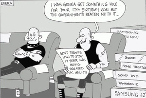 Govt drafts law to stop 17 year olds being treated as adults. "I was gonna get something nice for your 17th birthday son, but the government's beaten me to it..." 26 November, 2007.