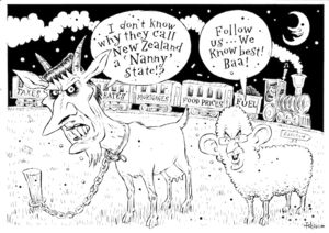 "I don't know why they call New Zealand a 'Nanny' state!?" "Follow us... We know best! Baa!" 9 May, 2008