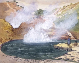 [Fox, William] 1812-1893 :O Hapu - perpetual geyser n[ea]r Rotomahana. [1864?]