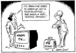 Crimp, Daryl 1958- :It's taken five years to warm up, got a poor reception... and shows a very testing pattern!' MAORI TV... TV Repairs. Approximate publishing date 30 April 2002.