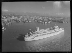 The passenger ship Canberra on Waitemata Harbour, Auckland