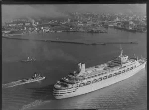 The passenger ship Canberra on Waitemata Harbour, Auckland