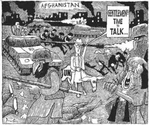 Brockie, Robert Ellison 1932-: Afghanistan. UN. 'Gentlemen! Time to talk...' National Business Review. 23 November 2001.