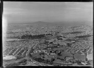 Aerial over Auckland looking north-east towards Rangitoto Island