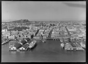 Wharves, with central city in the background, Auckland