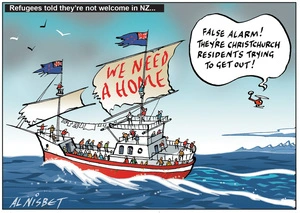 Nisbet, Alistair, 1958- :"False alarm! They're Christchurch residents trying to get out!" 16 July 2011
