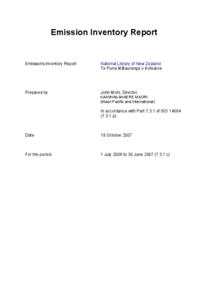 Emission inventory report [electronic resource] : emissions inventory report, National Library of New Zealand, Te Puna Mātauranga o Aotearoa / prepared by John Mohi.