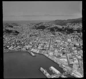 Wellington central business district with wharves