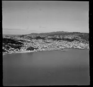 Wellington Harbour with view of Oriental Bay and wharves