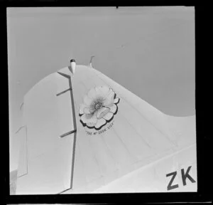 Starboard tail, DC3, showing Mount Cook lily logo, Mount Cook Air Services, Hermitage